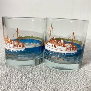 Vintage June 20 1980 M.V. Taconite Ship Vancouver BC Souvenir Glasses x2